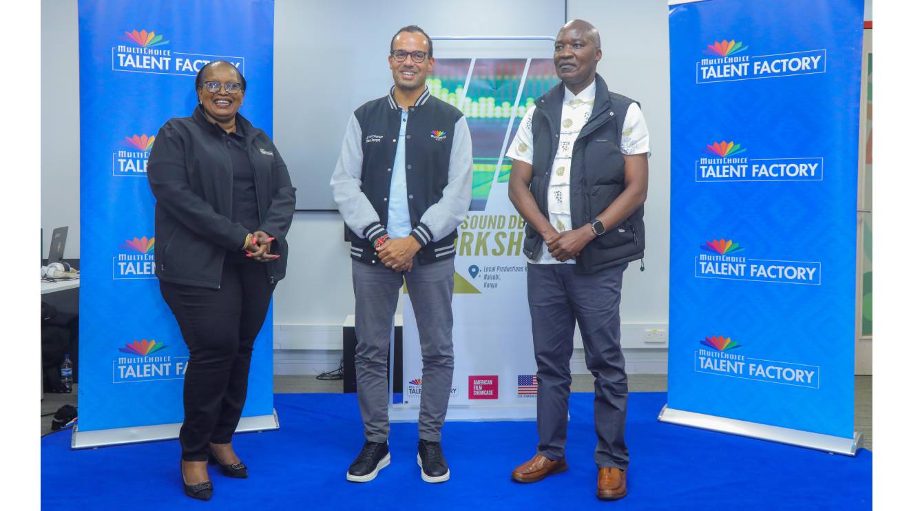 (Left-Right) Director of the East Africa Academy under the Multichoice Talent Factory (MTF), Victoria Goro, Multichoice CEO, Nzola Miranda and Kenya Film Commissioner(KFC) Chief Executive Officer Timothy Owase. PHOTO/COURTESY